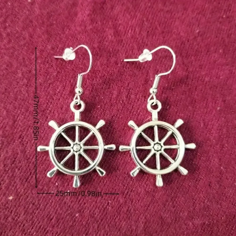 New Silver Ship Rudder Dangle Earrings